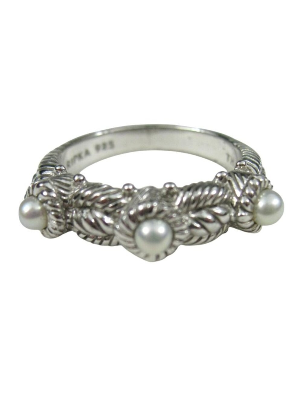 Judith Ripka Sterling Silver Ring Freshwater Pearls Size 8 Thailand 5g WEAR